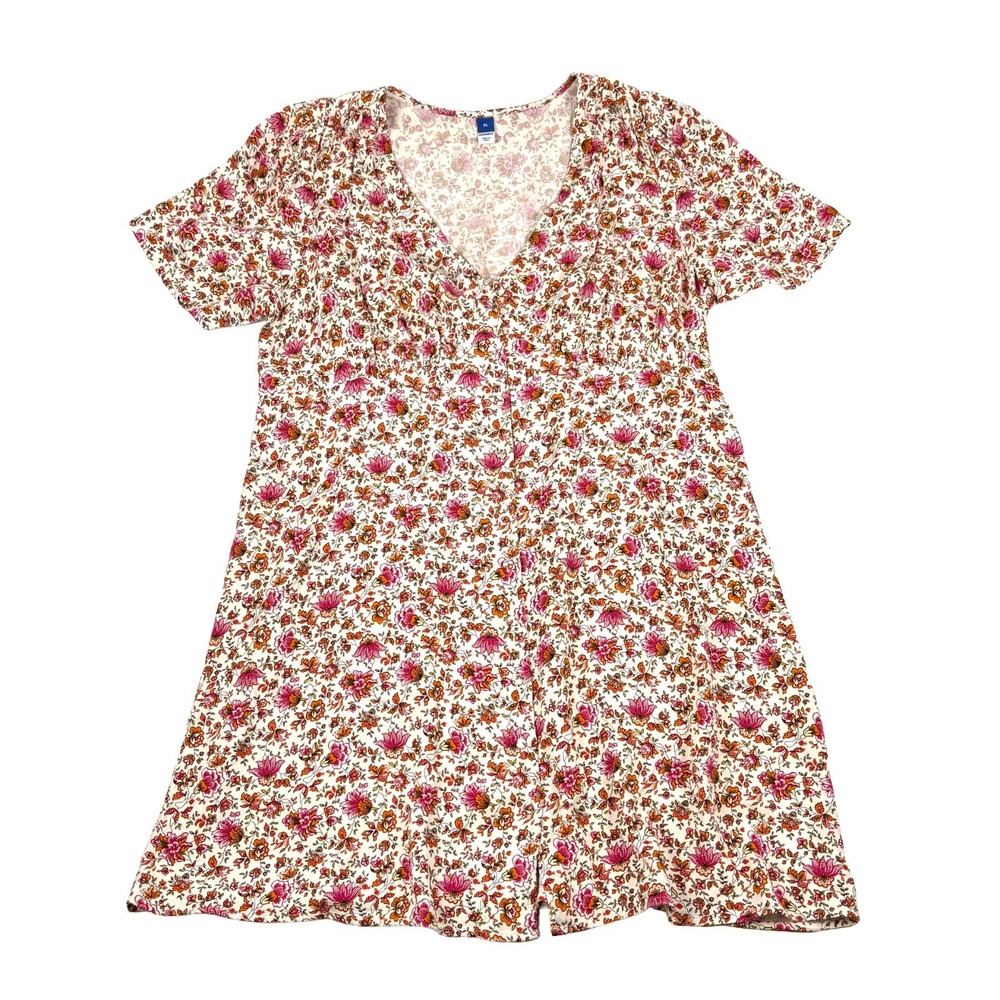 Old Navy Button Down Floral Crepe Mini Dress Womens‎ Sz XL Cream Red V Neck Baby
